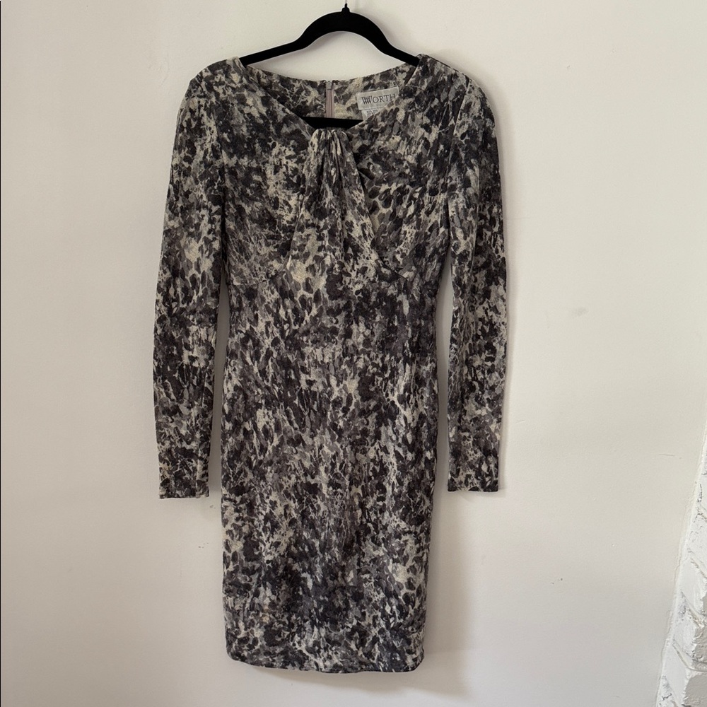 White House Black Market Abstract Long Sleeve Dress 100% wool